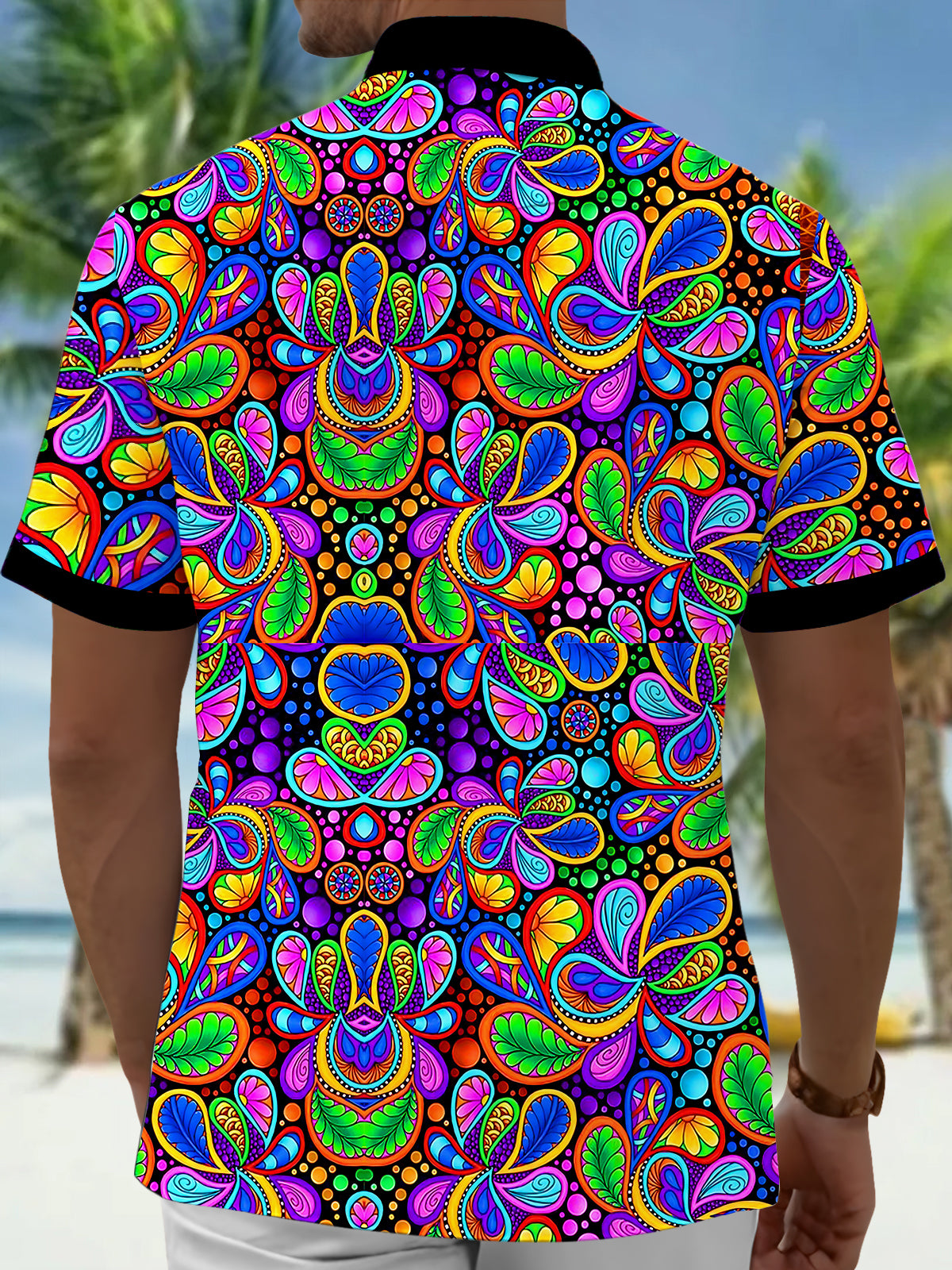 Hawaiian Colorful Leaves Men's Pocket Short Sleeve Shirts