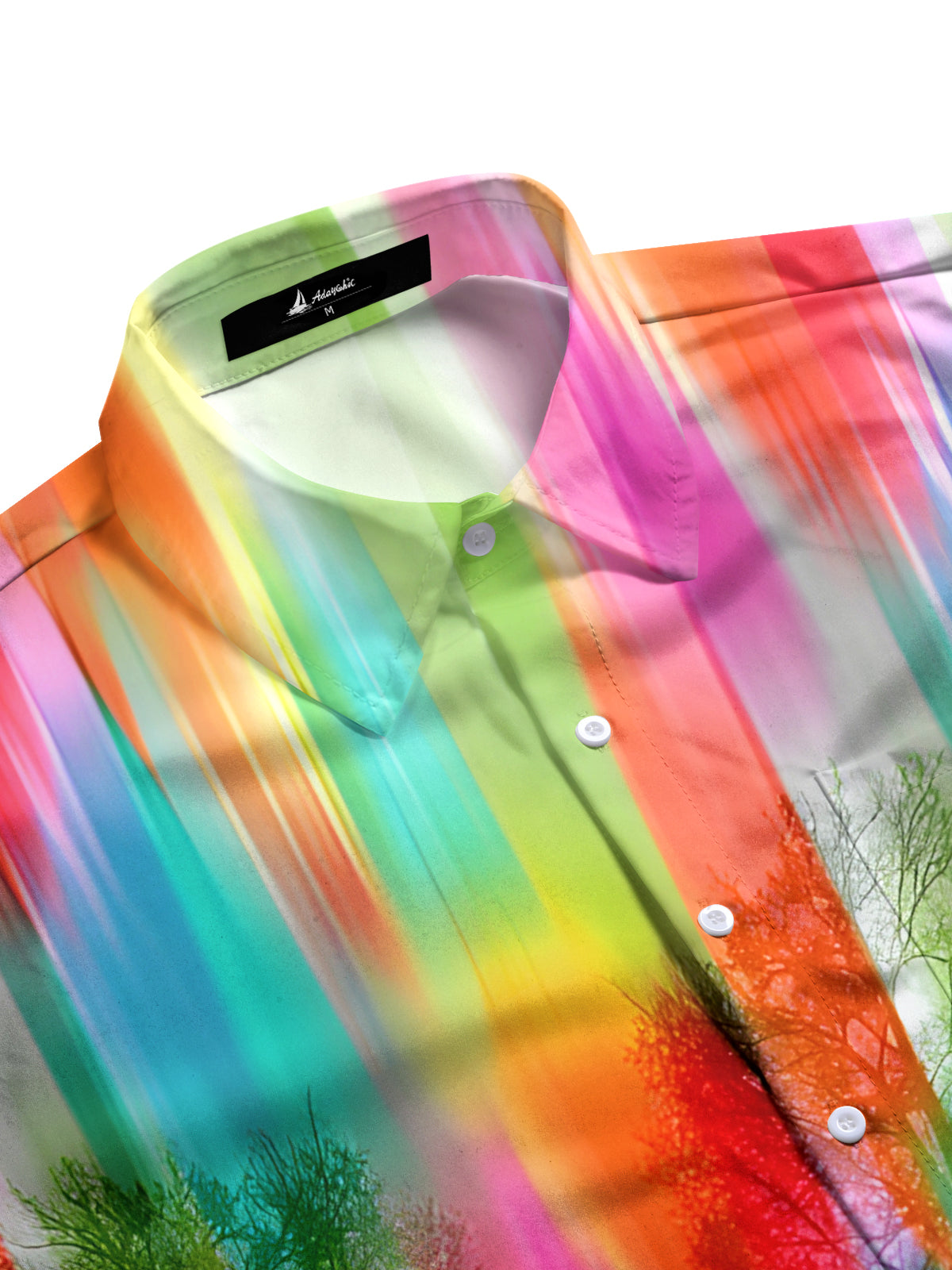 Forest Rainbow Print Men's Pocket Short Sleeve Shirts