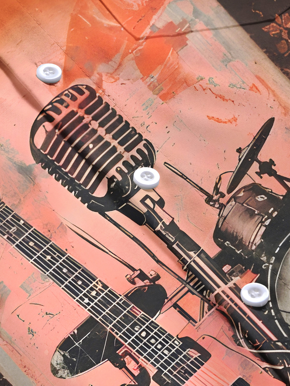 Retro Drum Set Guitar Music Instrument Men's Pocket Short Sleeve Shirts