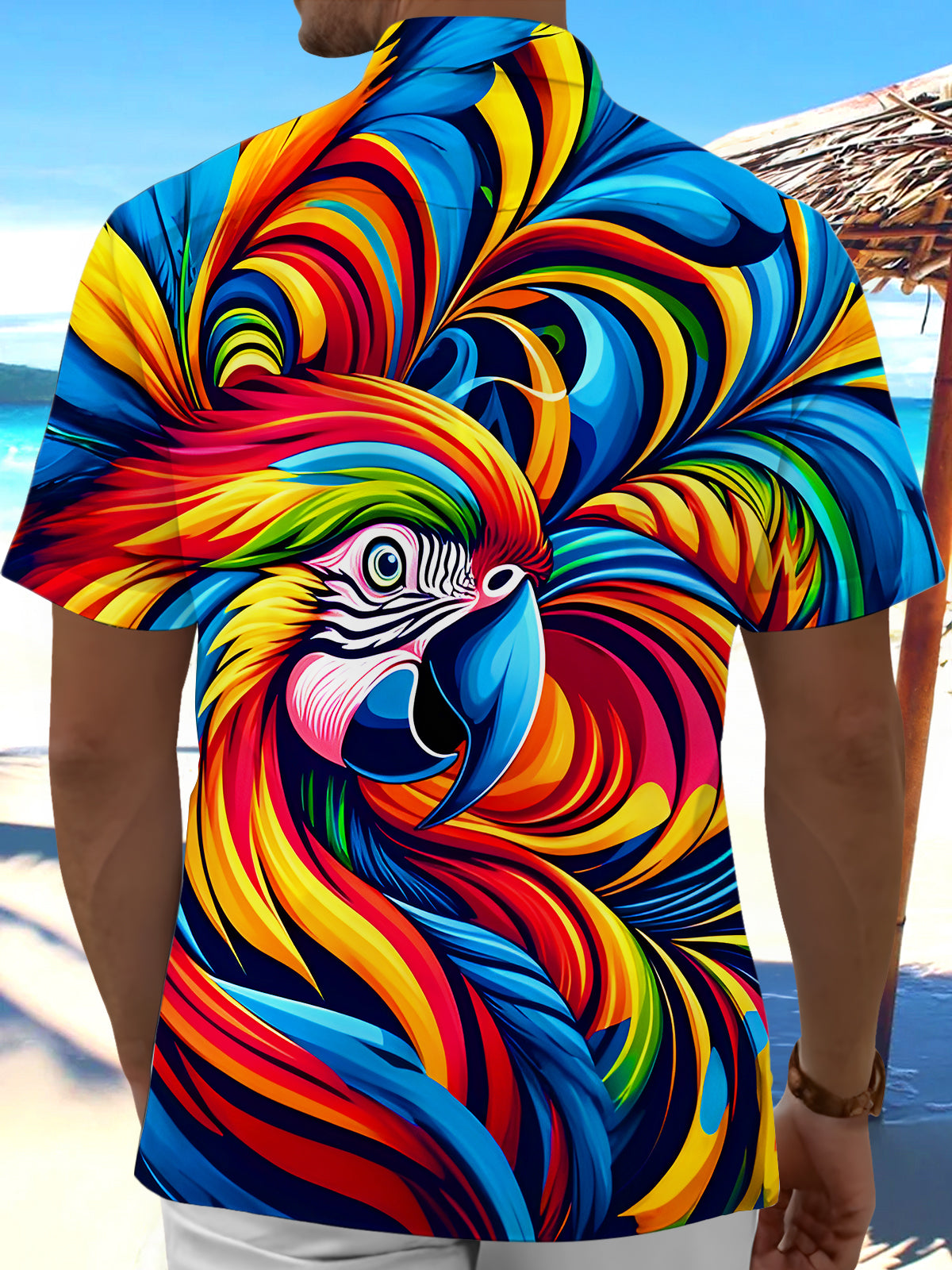 Hawaiian Colorful Parrot Men's Pocket Short Sleeve Shirts