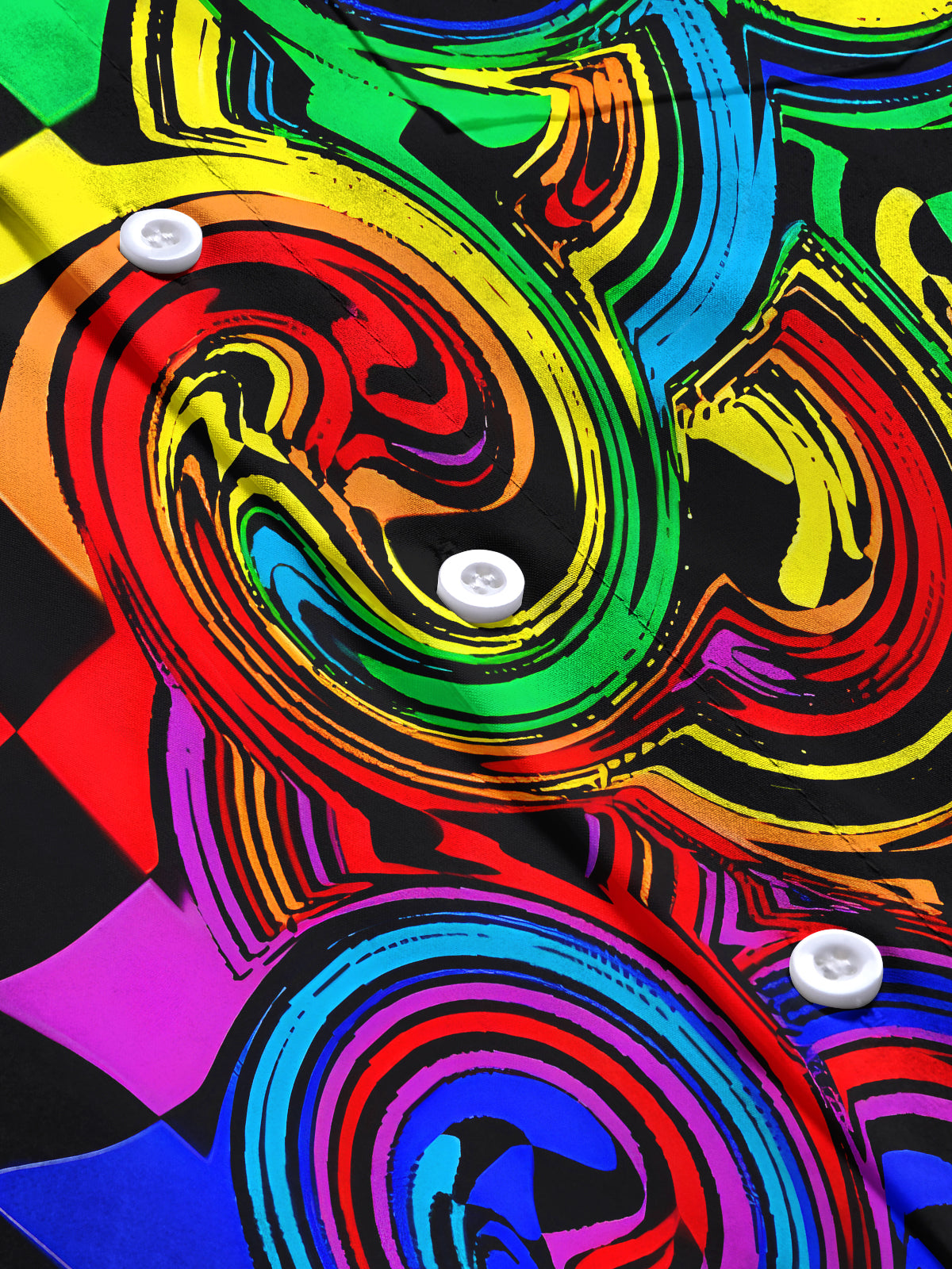 Hawaiian Rainbow Swirl Lattice Geometry Men's Pocket Short Sleeve Shirts