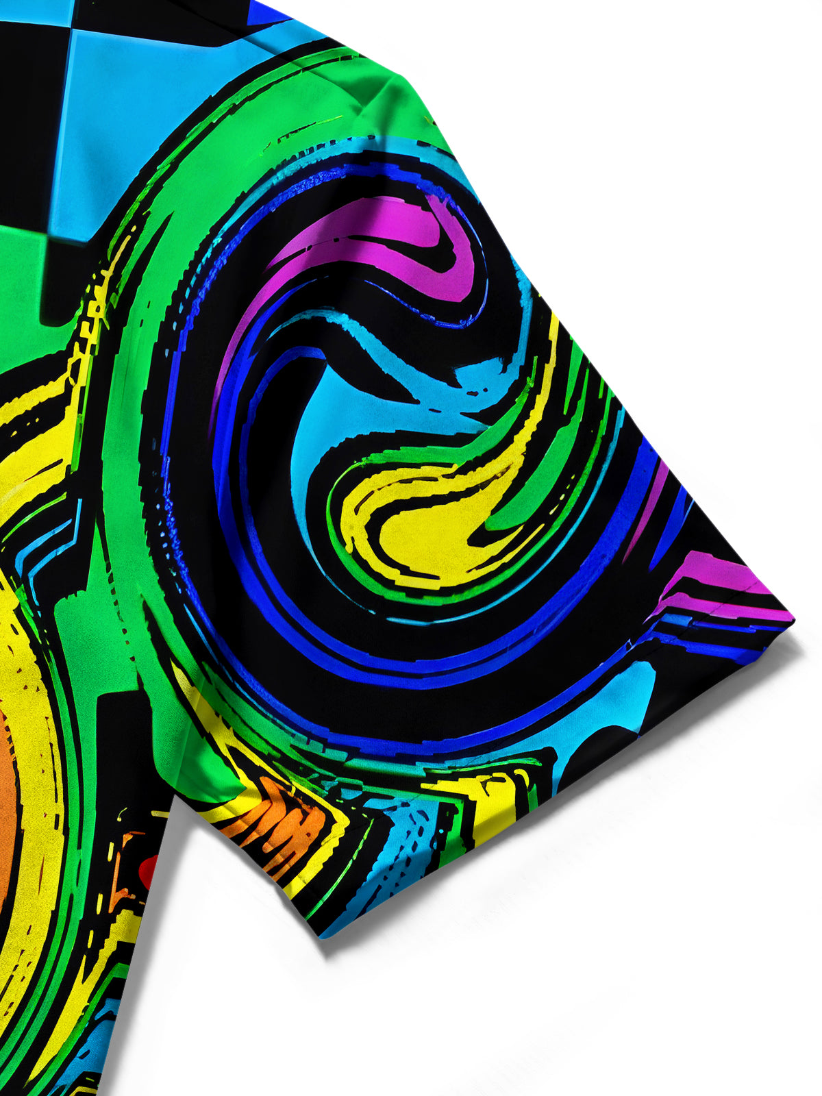 Hawaiian Rainbow Swirl Lattice Geometry Men's Pocket Short Sleeve Shirts