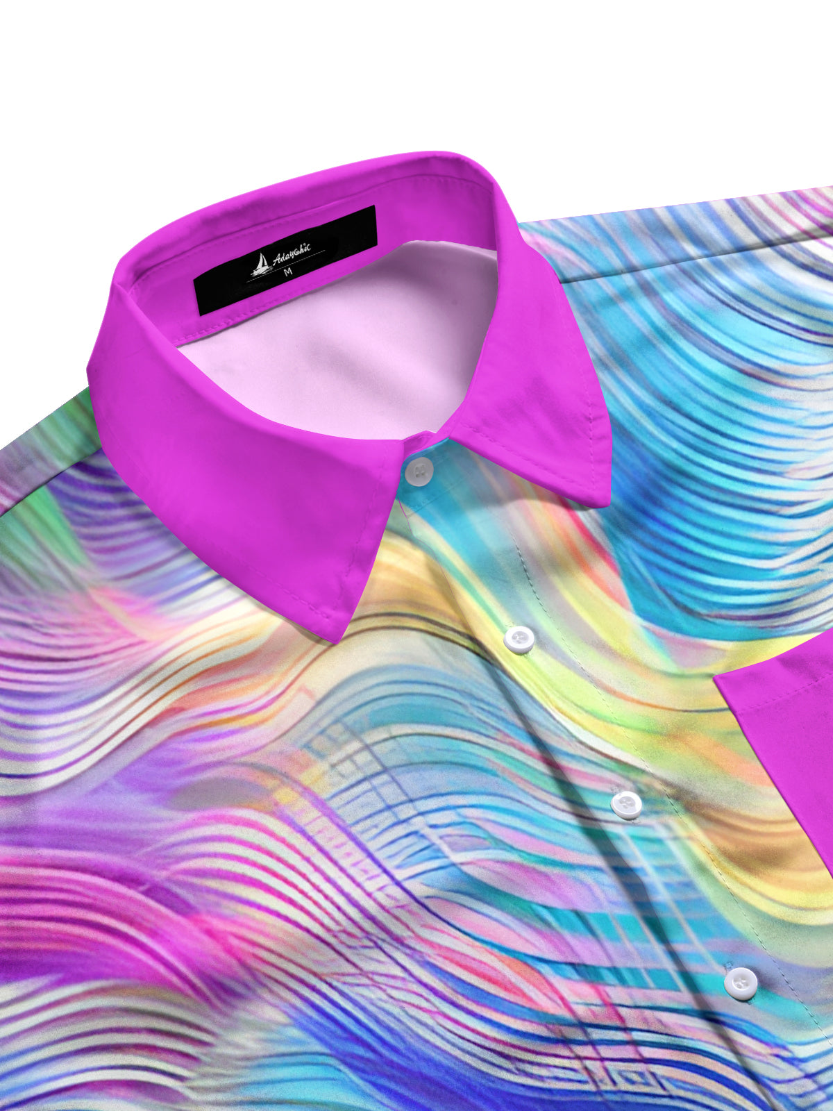 Gradient Line Print Men's Pocket Short Sleeve Shirts