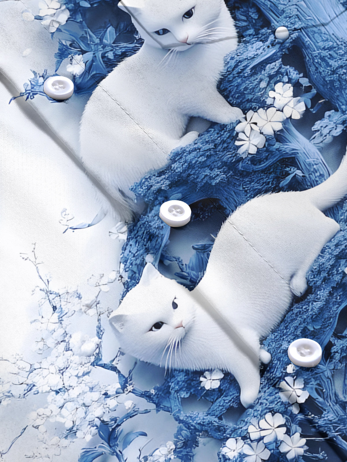 Cat Floral Prints Men's Pocket Short Sleeve Shirts