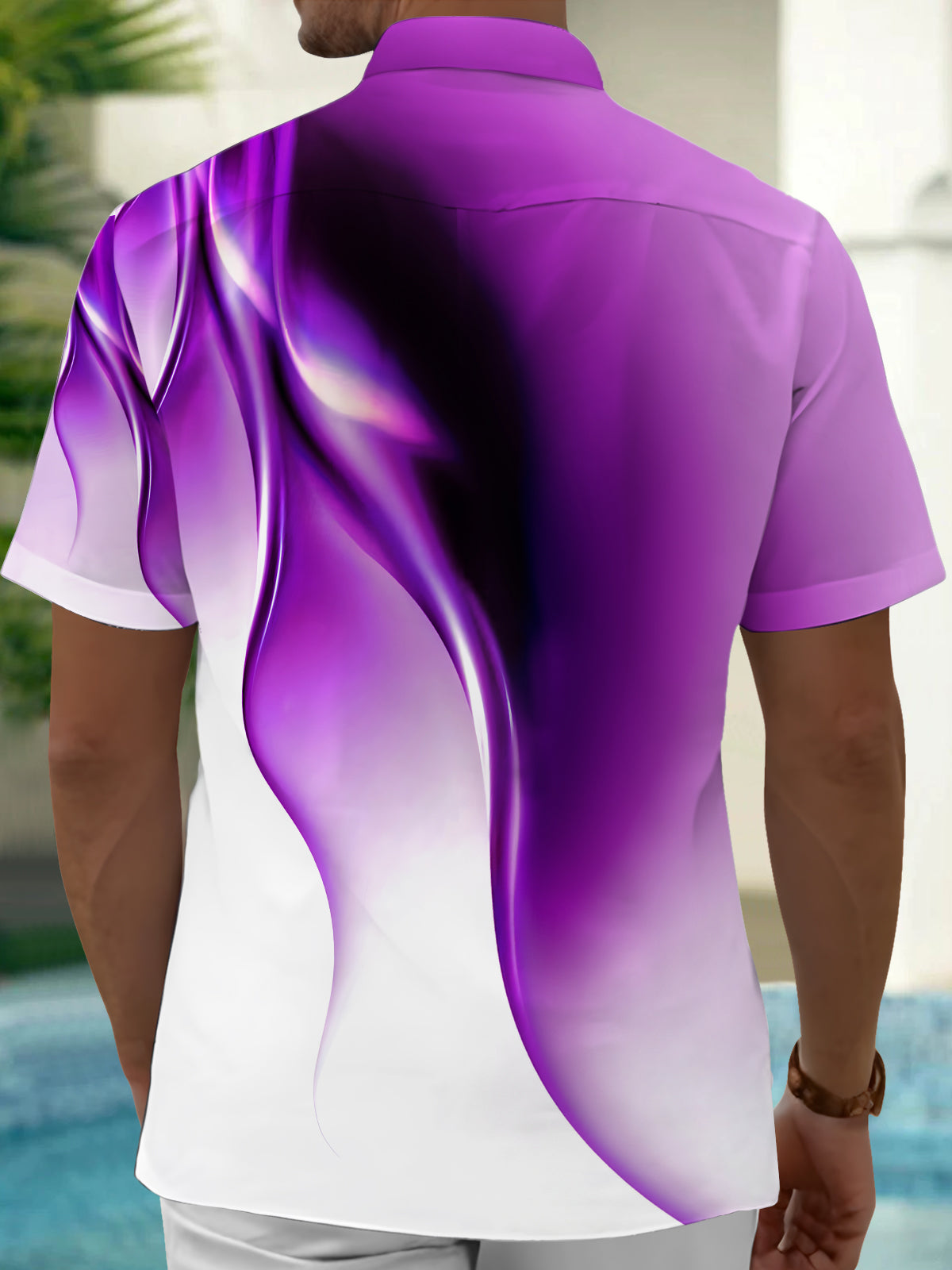 Purple Gradient Print Men's Pocket Short Sleeve Shirts