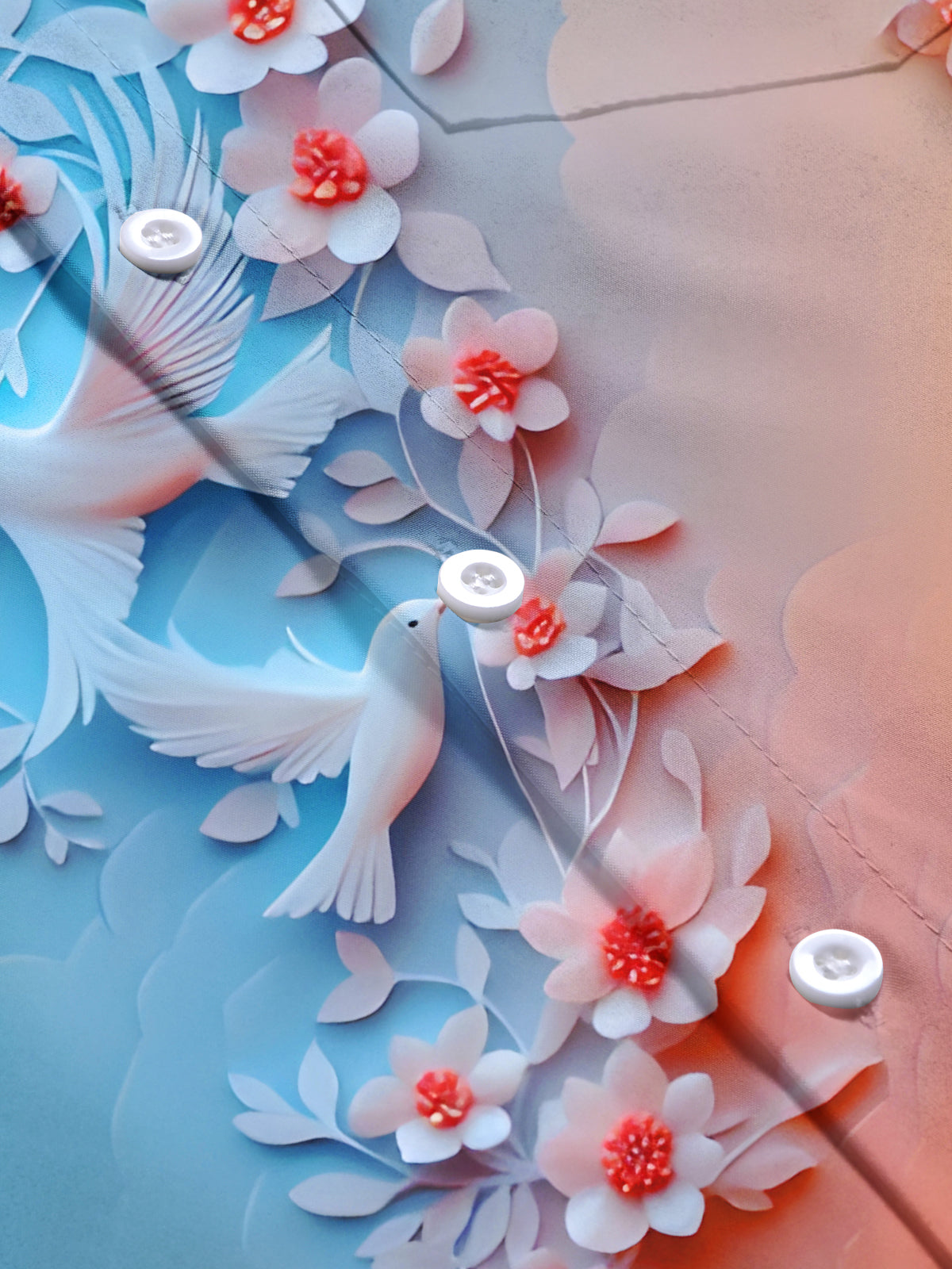 Gradient Flowers Birds Men's Pocket Short Sleeve Shirts