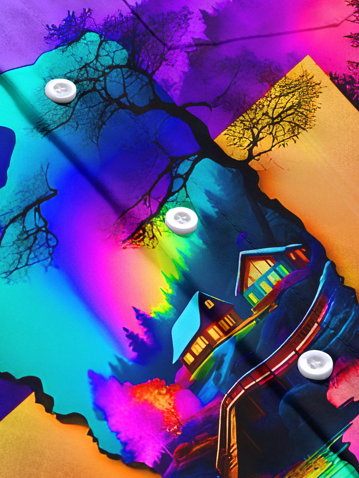 Artistic Rainbow Lake View Men's Pocket Short Sleeve Shirts