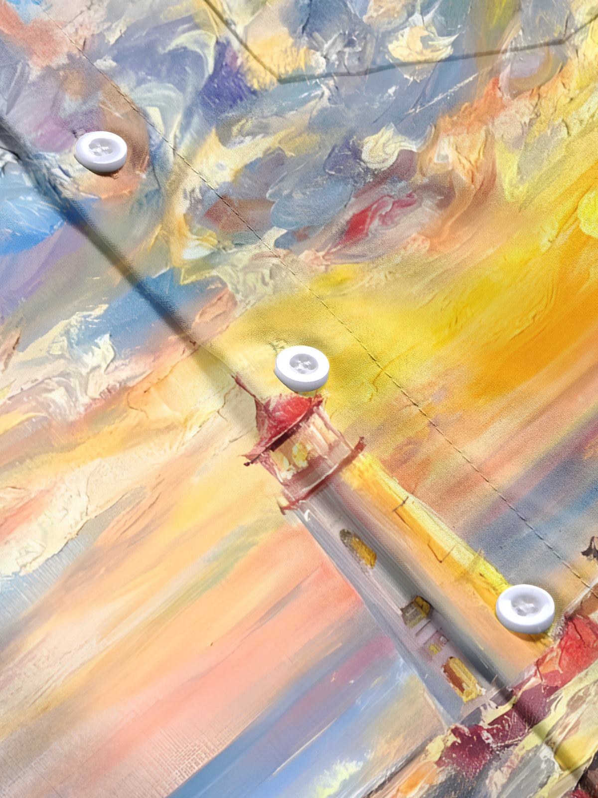 Lighthouse Oil Painting Art Print Men's Pocket Short Sleeve Shirts