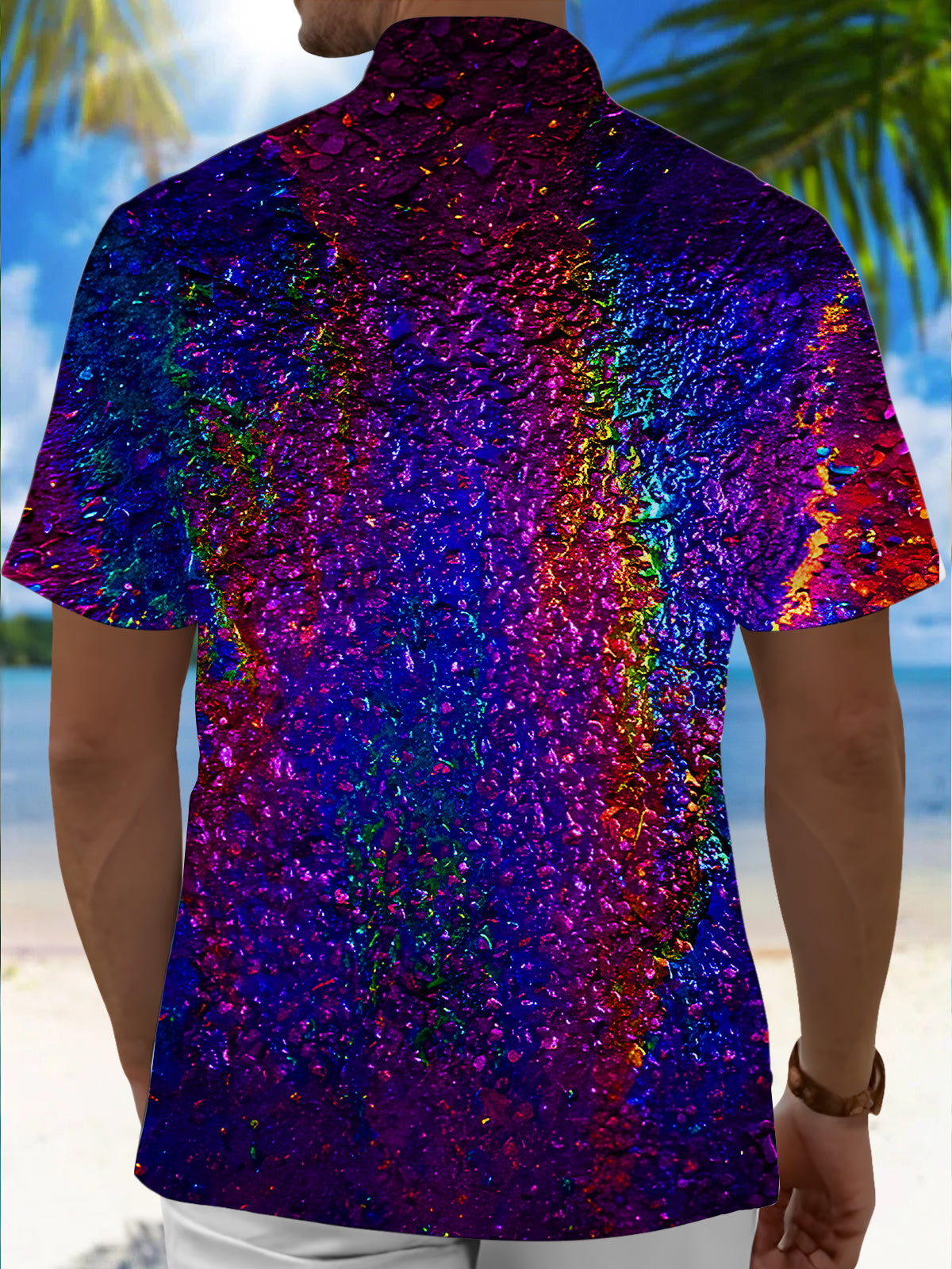 Abstract Rainbow Color Texture Men's Pocket Short Sleeve Shirts