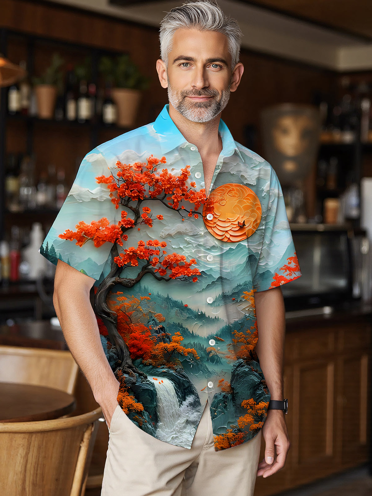 Floral Landscapes Men's Pocket Short Sleeve Shirts