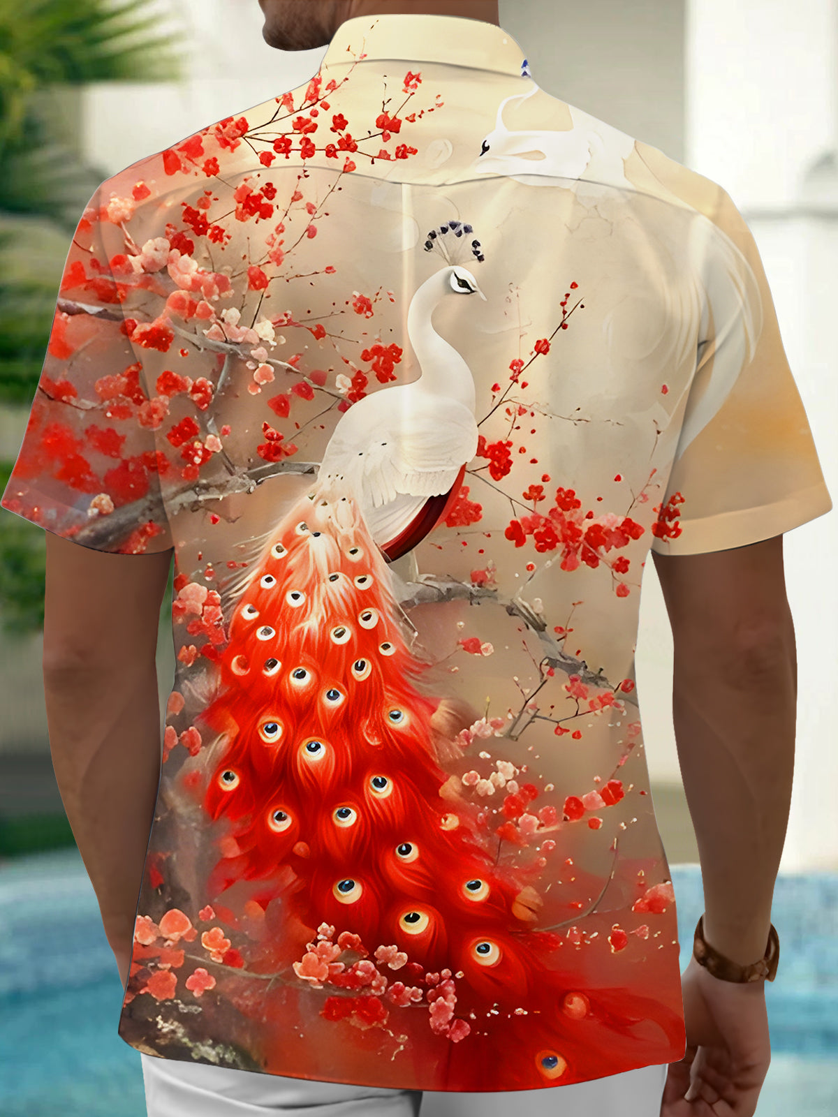 Peacock Floral Men's Pocket Short Sleeve Shirts
