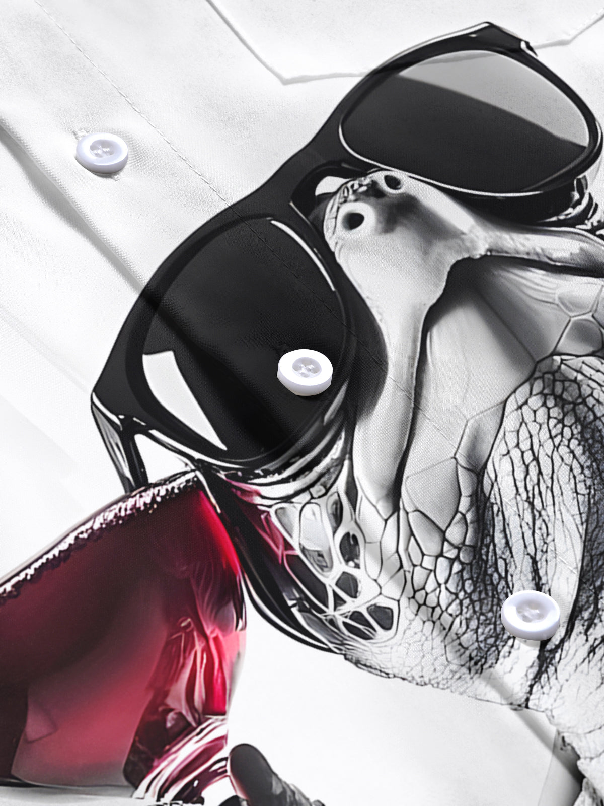 Turtle Red Wine Print Men's Pocket Short Sleeve Shirts