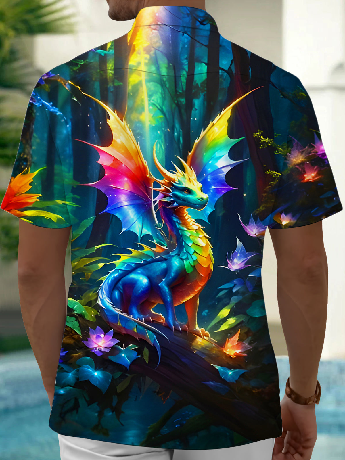 Rainbow Dragon Men's Pocket Short Sleeve Shirts