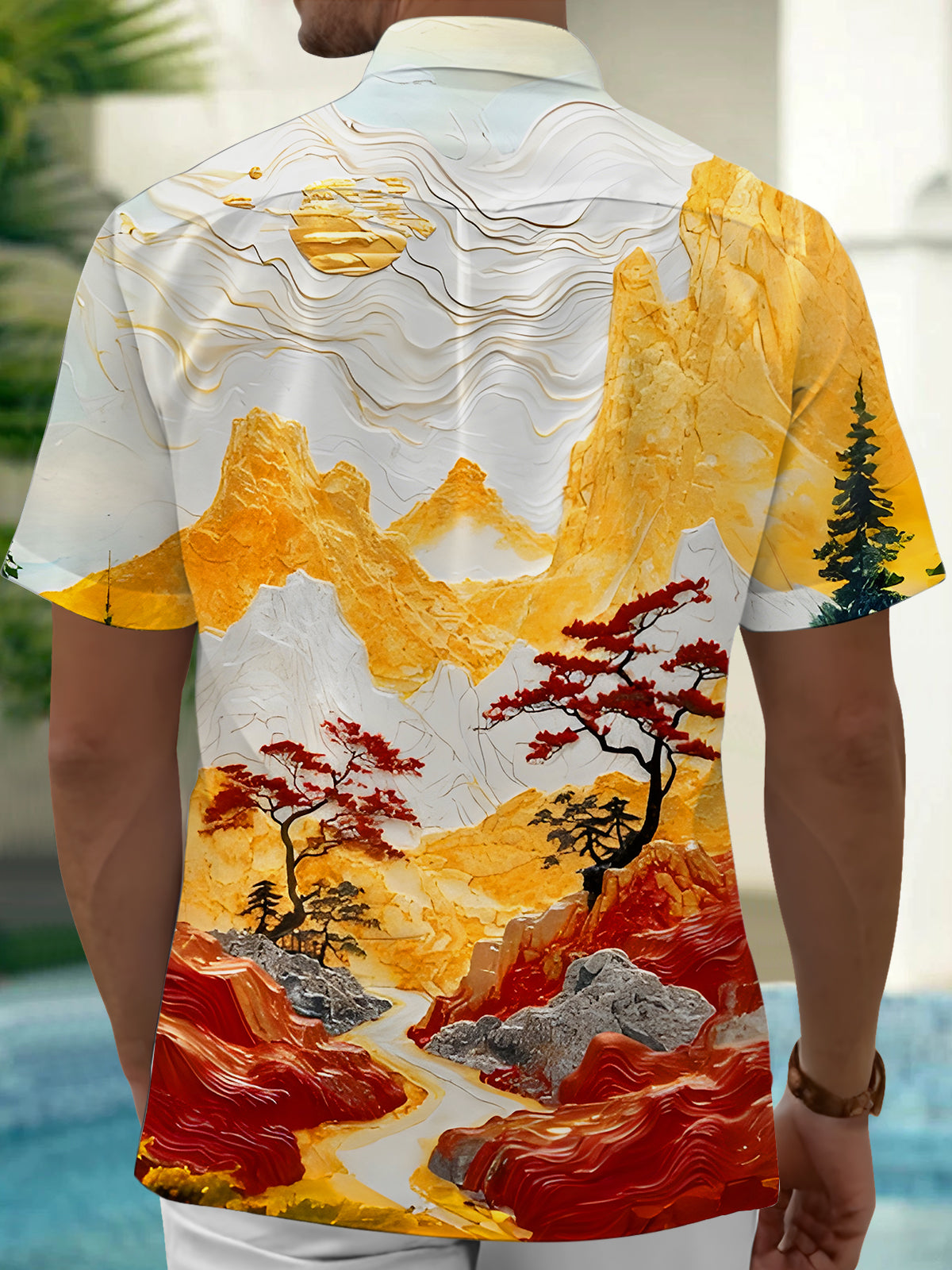 Landscapes Floral Trees Men's Pocket Short Sleeve Shirts