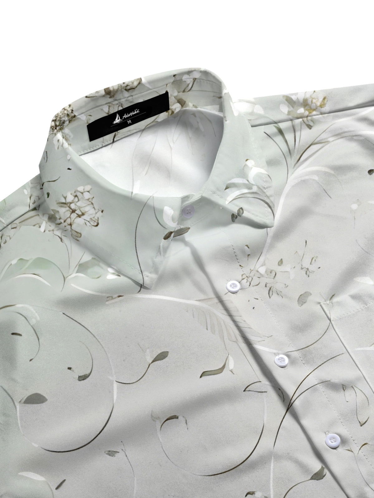 Silvery Floral Leaves Men's Pocket Short Sleeve Shirts