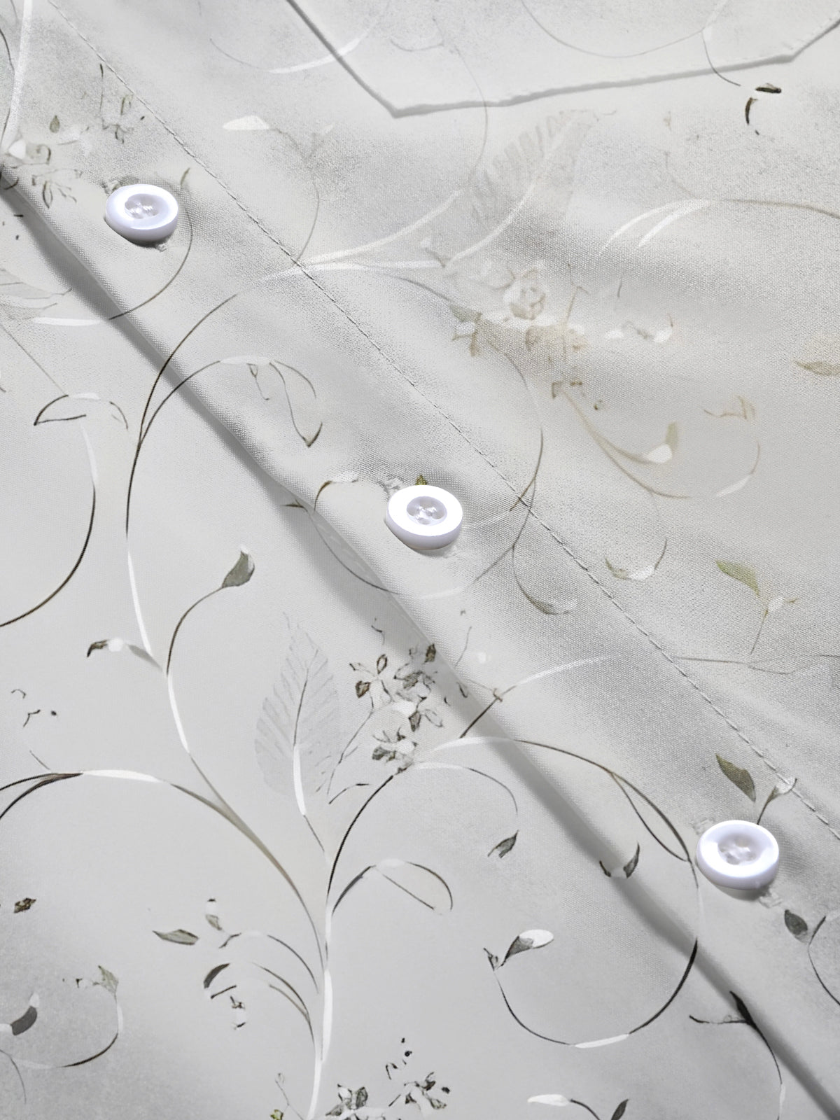 Silvery Floral Leaves Men's Pocket Short Sleeve Shirts