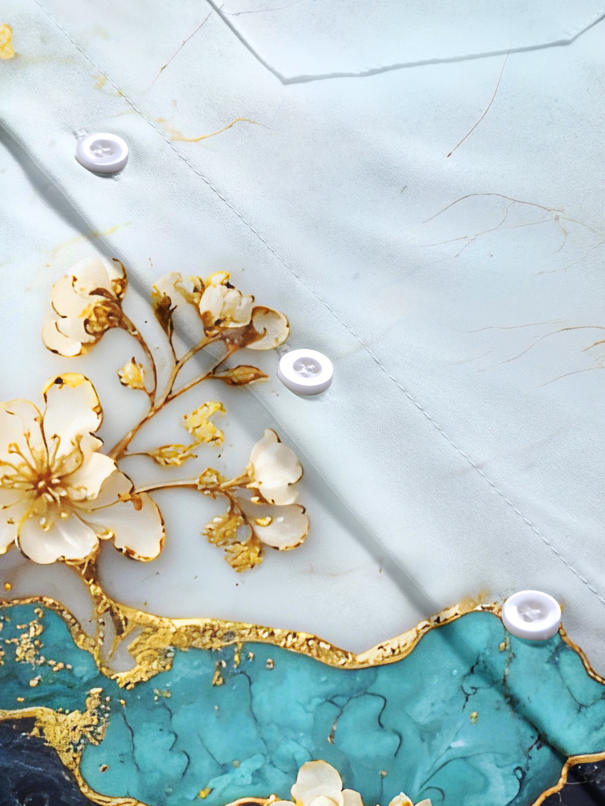 Gilded Floral Art Marble Texture Men's Pocket Short Sleeve Shirts
