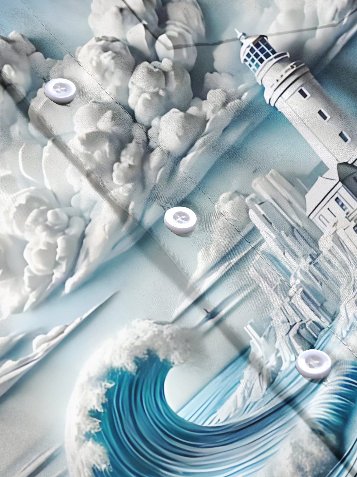 Lighthouse Clouds Waves Art Print Men's Pocket Short Sleeve Shirts