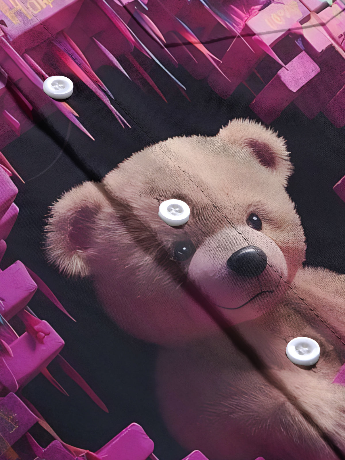 Funny Bear Print Men's Pocket Short Sleeve Shirts