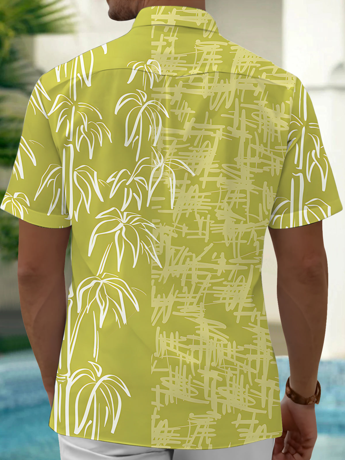 Bamboo Leaf Men's Pocket Short Sleeve Shirts
