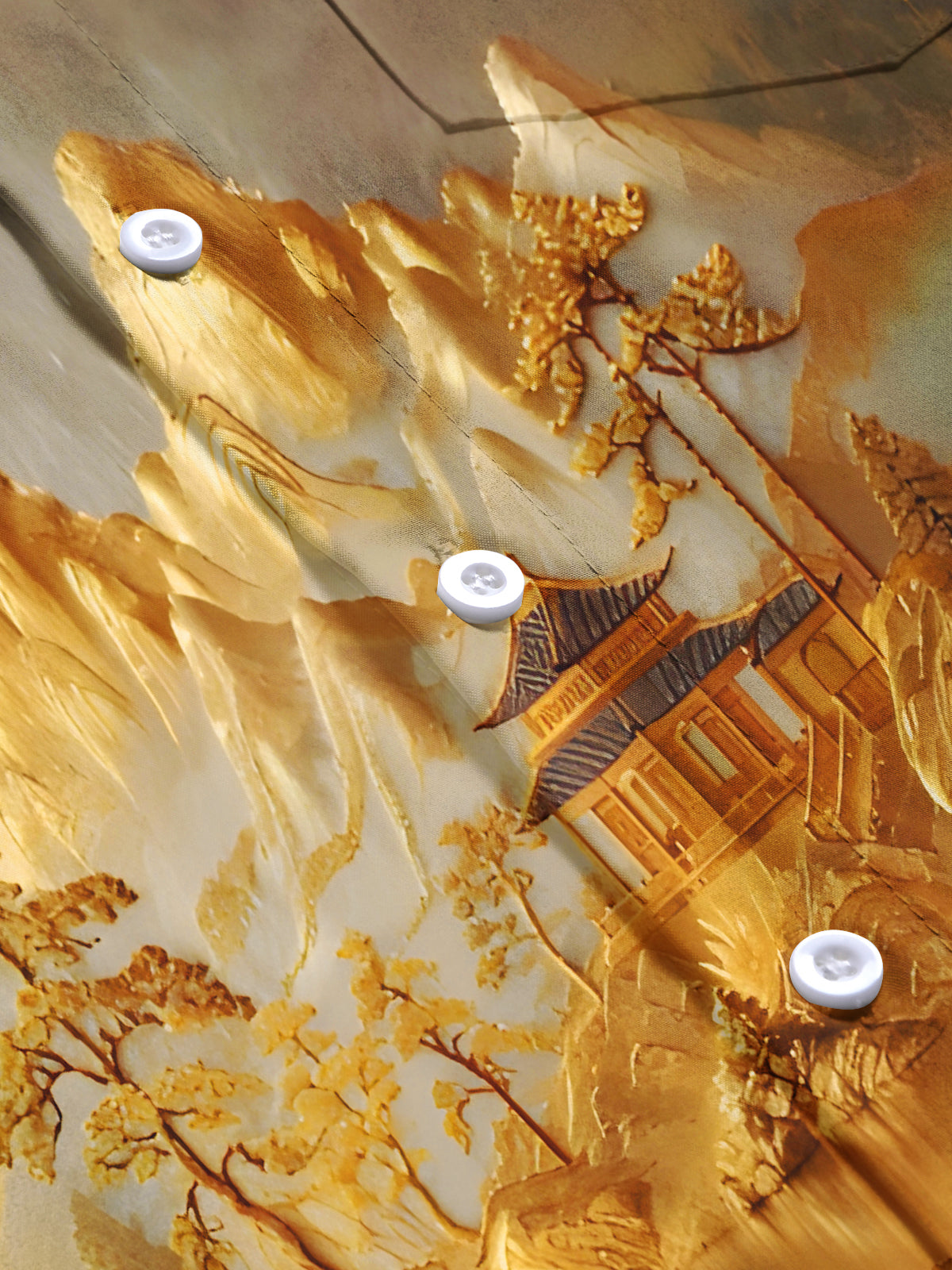 Golden Mountain Courtyard Tree Lake View Men's Pocket Short Sleeve Shirts