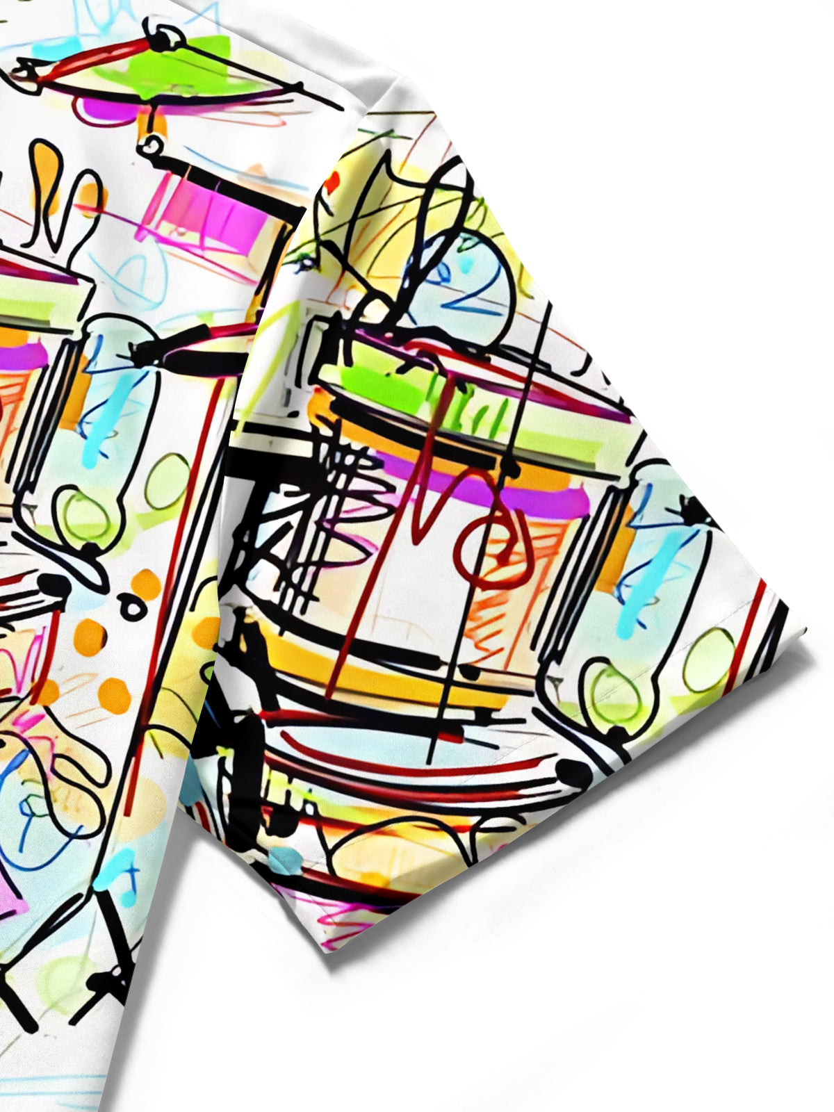 Colored Musical Instruments Drum Set Painting Art Print Men's Pocket Short Sleeve Shirts