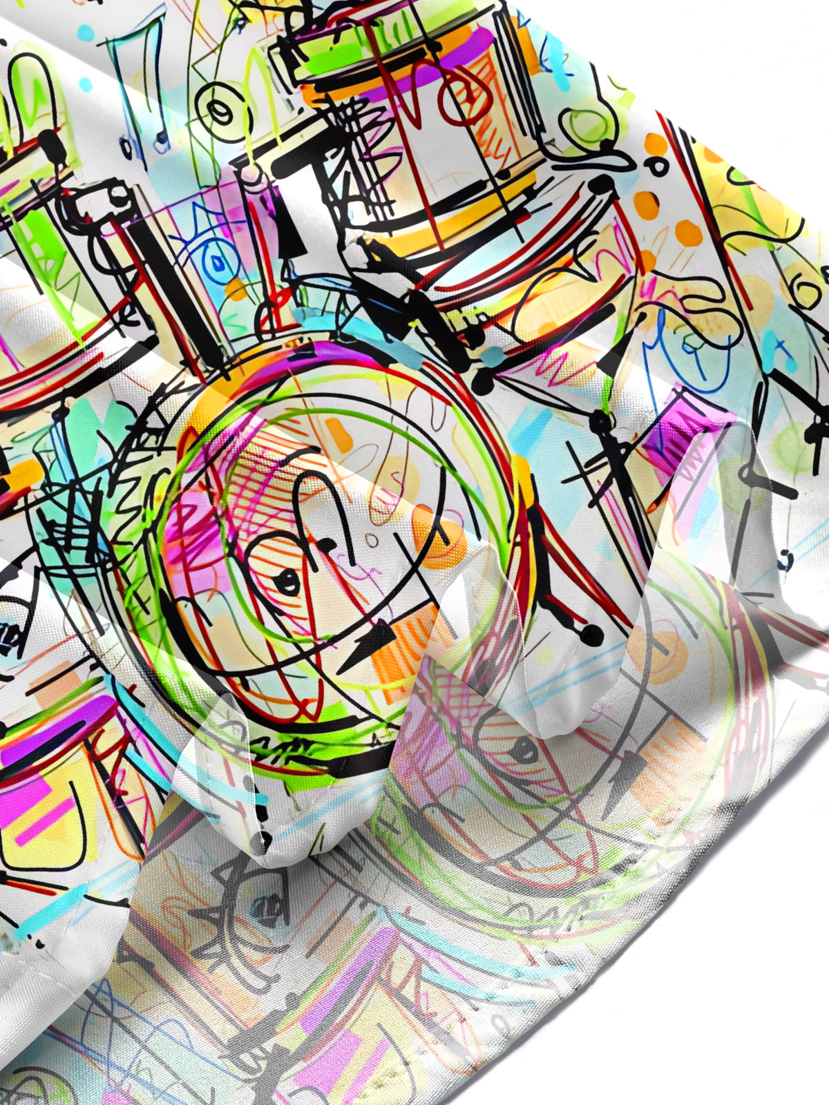 Colored Musical Instruments Drum Set Painting Art Print Men's Pocket Short Sleeve Shirts