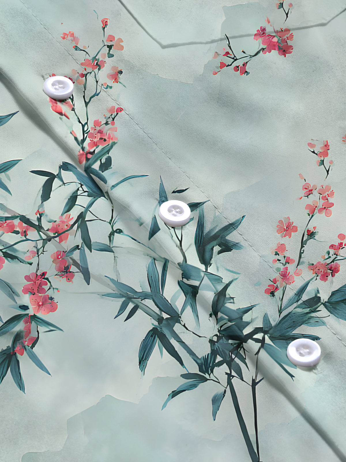 Bamboo Leaf Floral Men's Pocket Short Sleeve Shirts