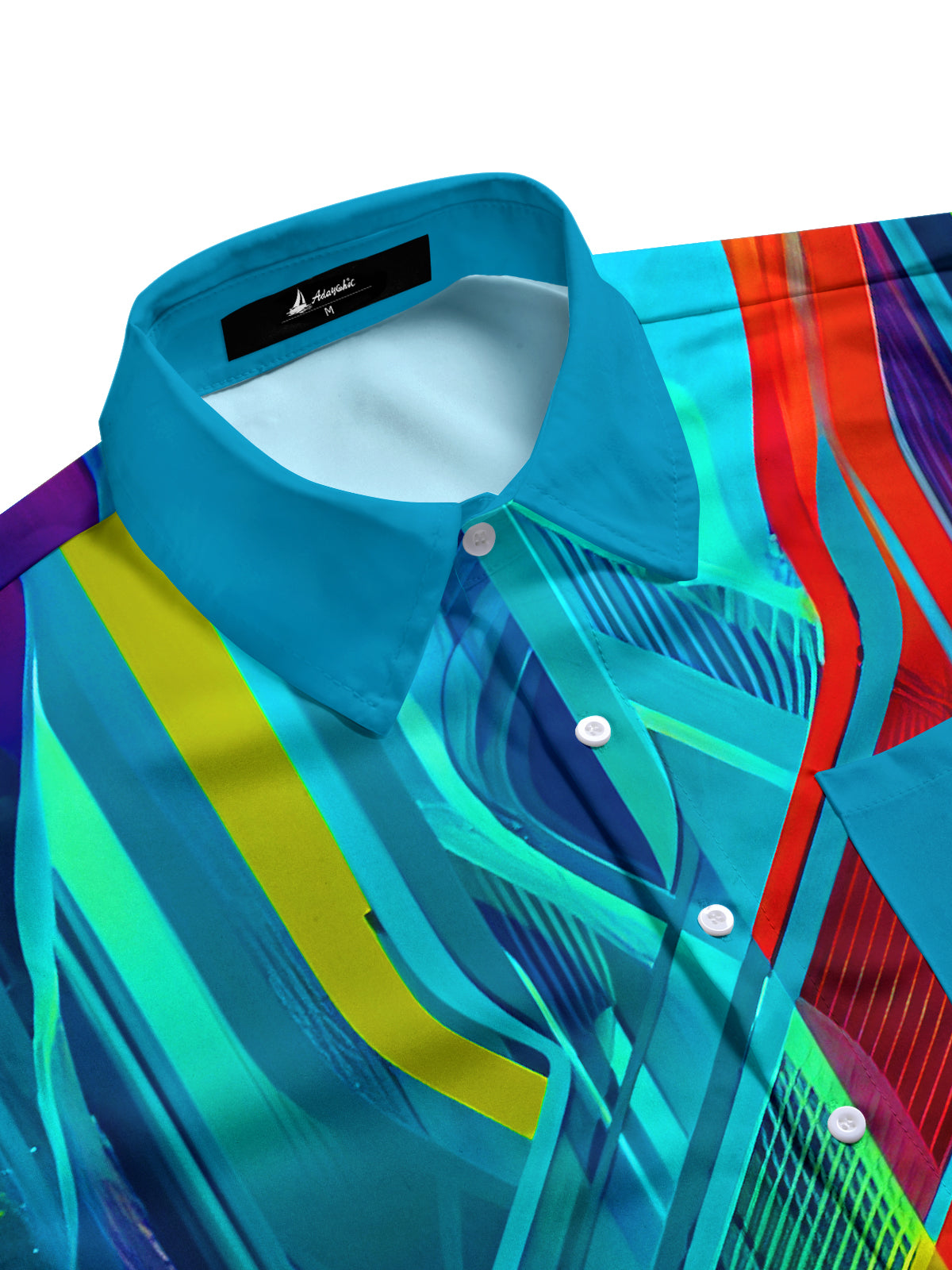 Colorful Line Geometry Men's Pocket Short Sleeve Shirts