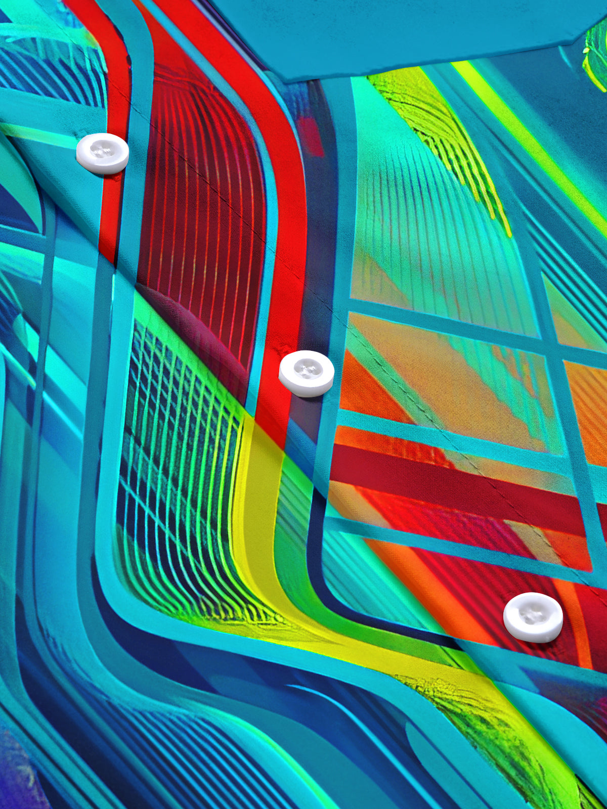 Colorful Line Geometry Men's Pocket Short Sleeve Shirts