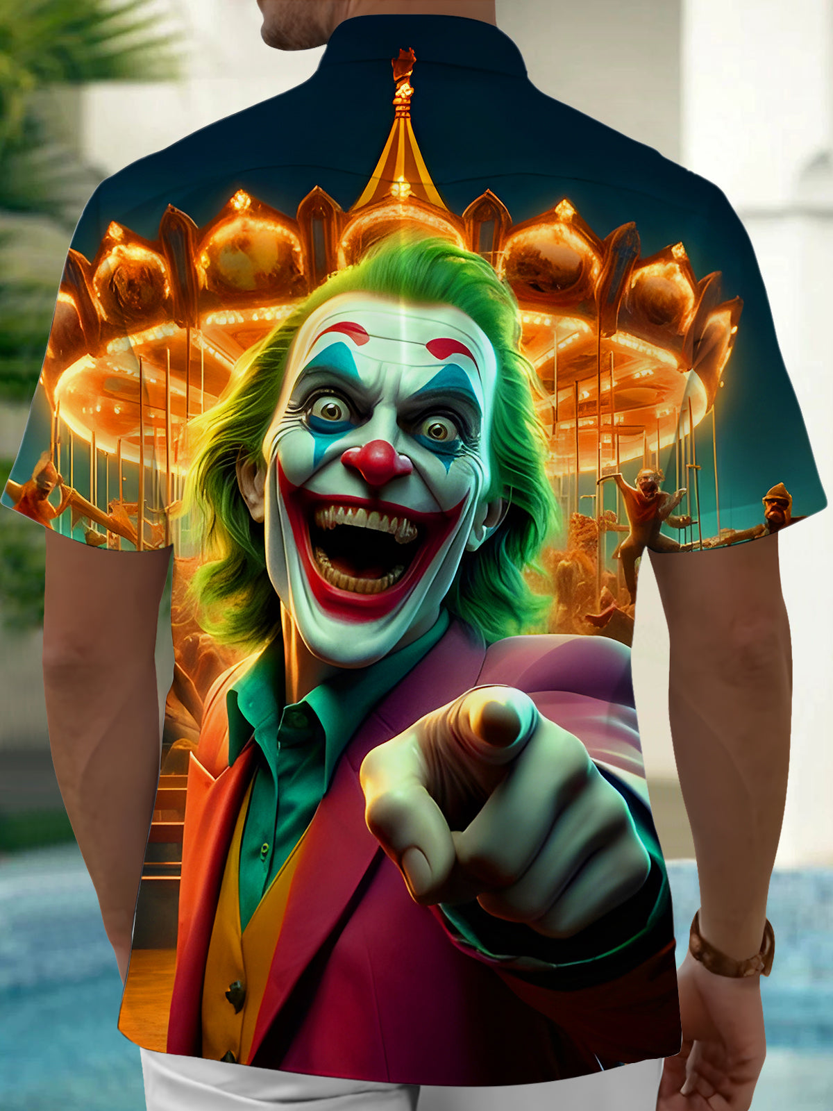 Funny Joker Amusement Park Men's Pocket Short Sleeve Shirts