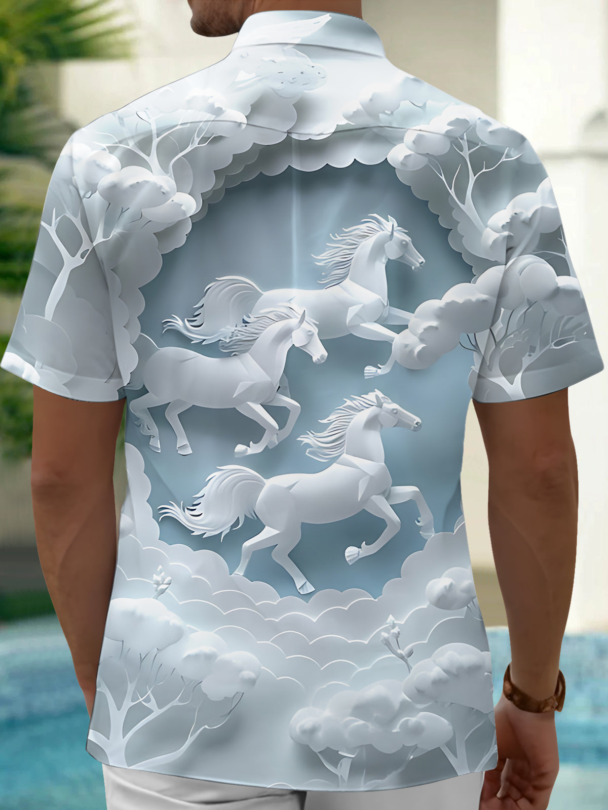 Horse Oaper-Cut Art Print Men's Pocket Short Sleeve Shirts