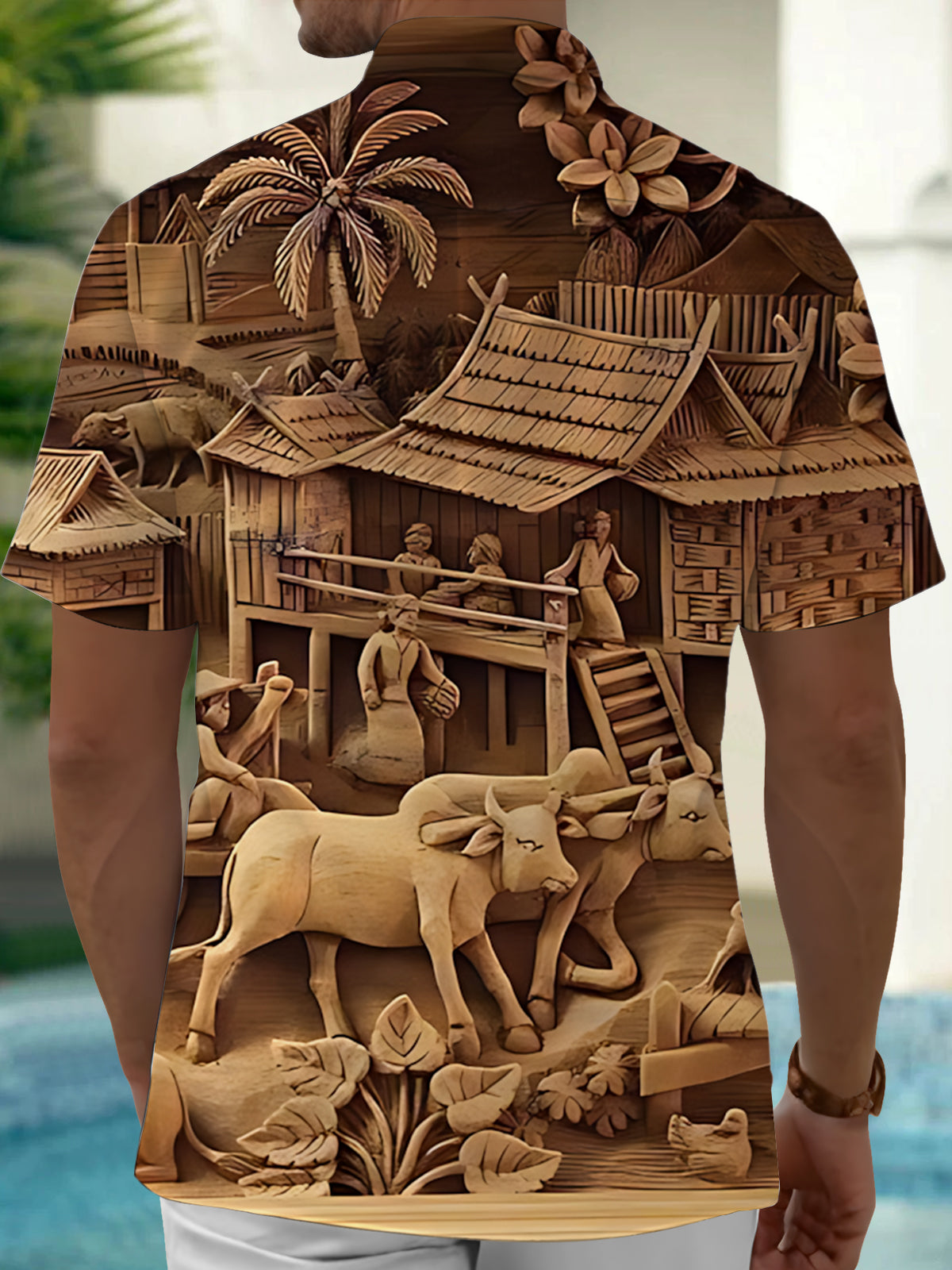 Woodcarving Art Print Men's Pocket Short Sleeve Shirts