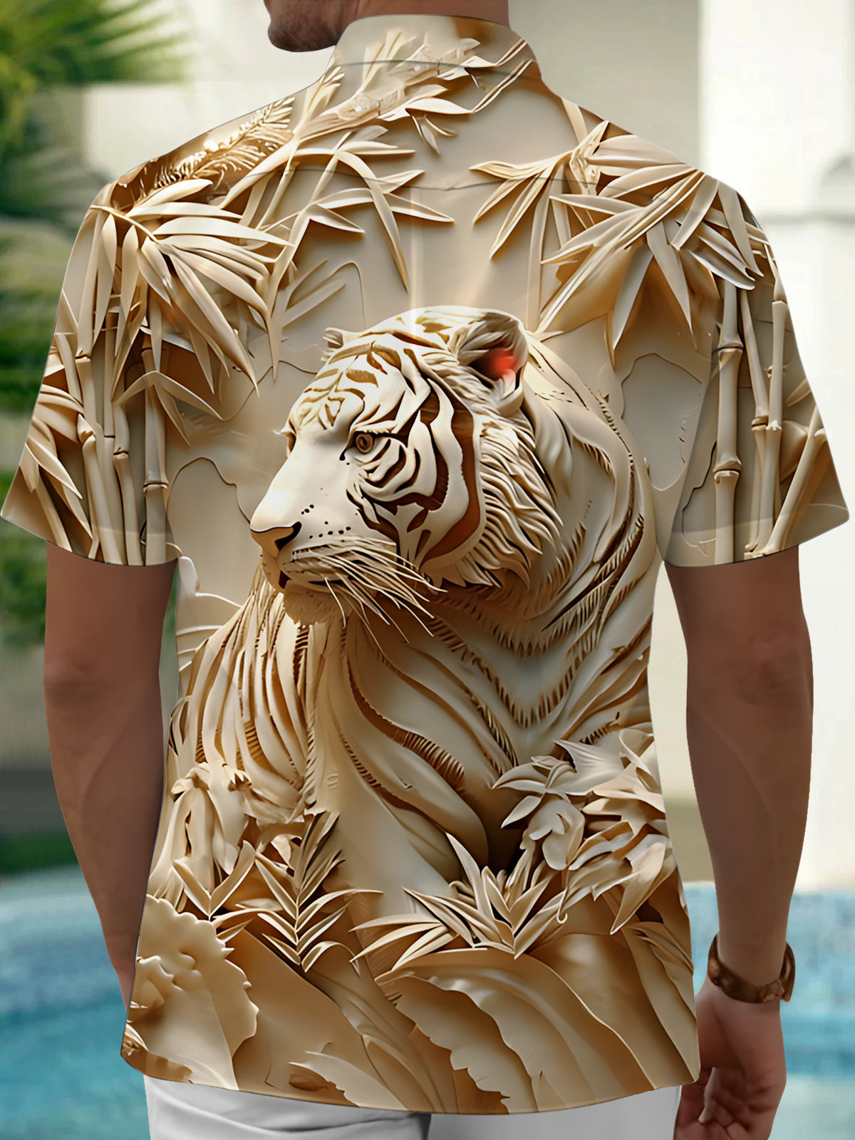 Tiger Bamboo Art Print Men's Pocket Short Sleeve Shirts