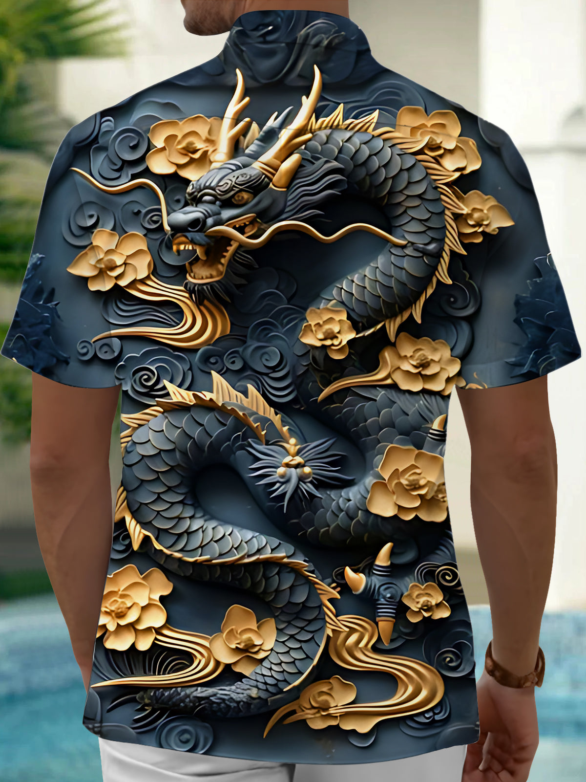 Dragon Flower Art Print Men's Pocket Short Sleeve Shirts