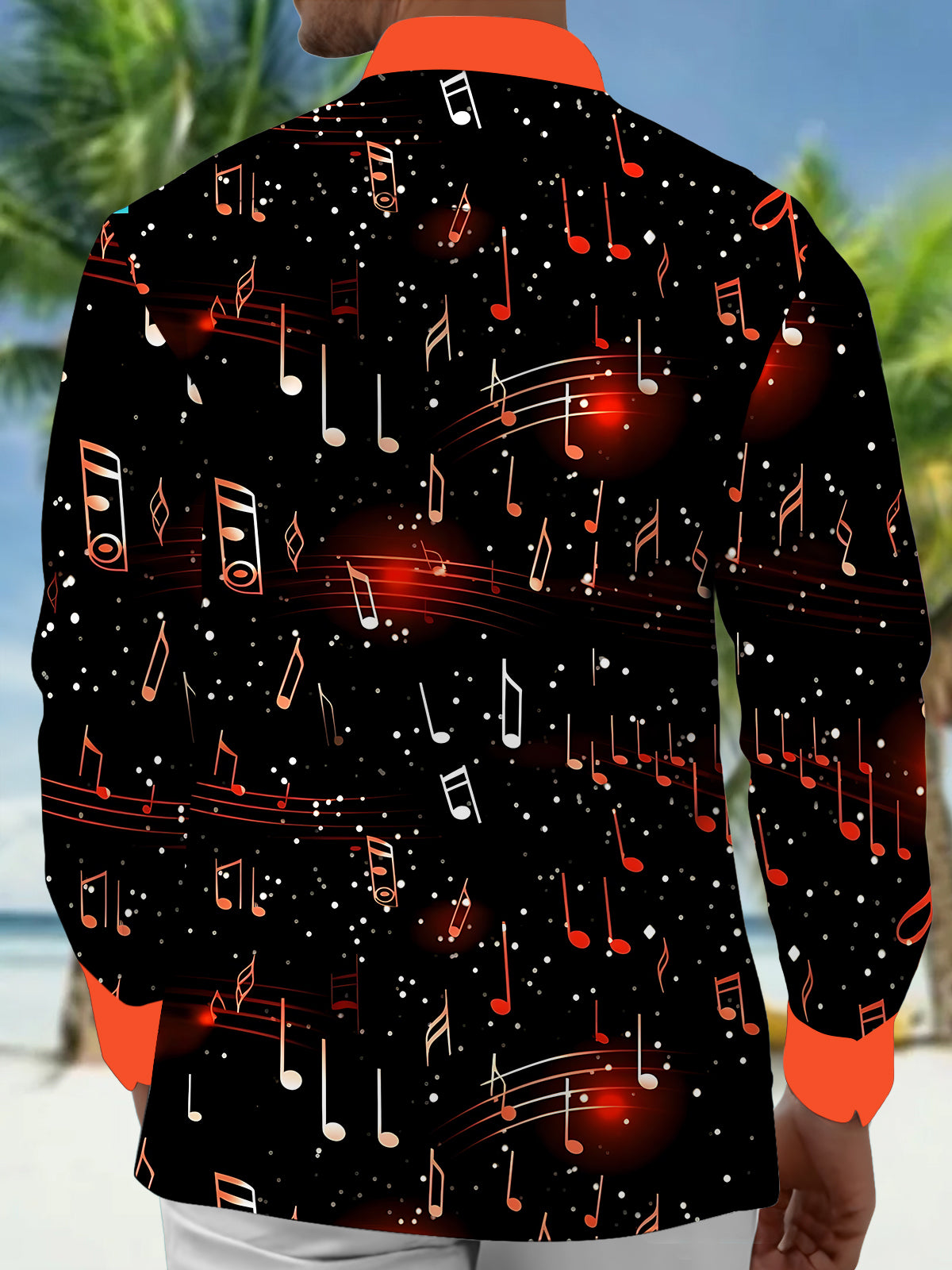 Music Note Art Print Men's Pocket Long Sleeve Shirts