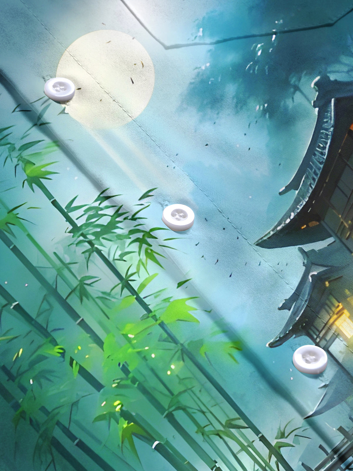 Bamboo Forest Courtyard Moon Men's Pocket Short Sleeve Shirts