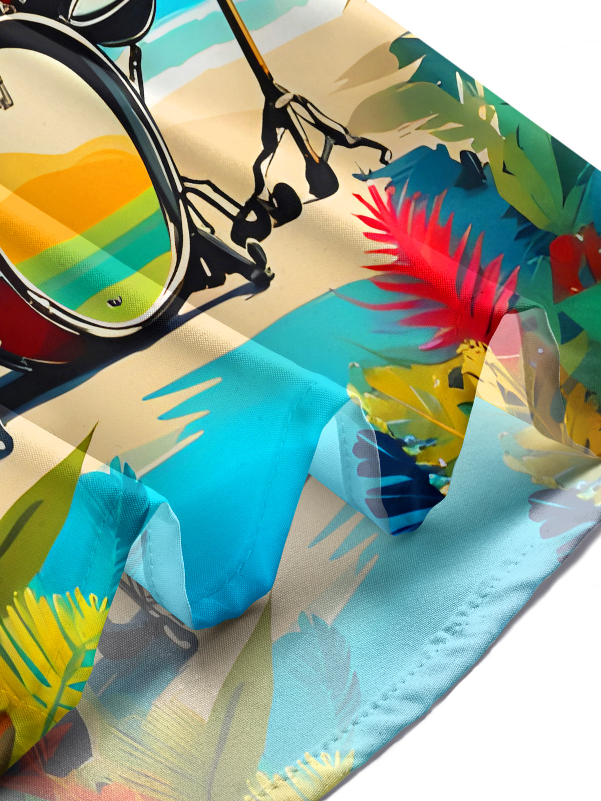 Hawaiian Coconut Tree Drum Set Seaside Music Men's Pocket Short Sleeve Shirts