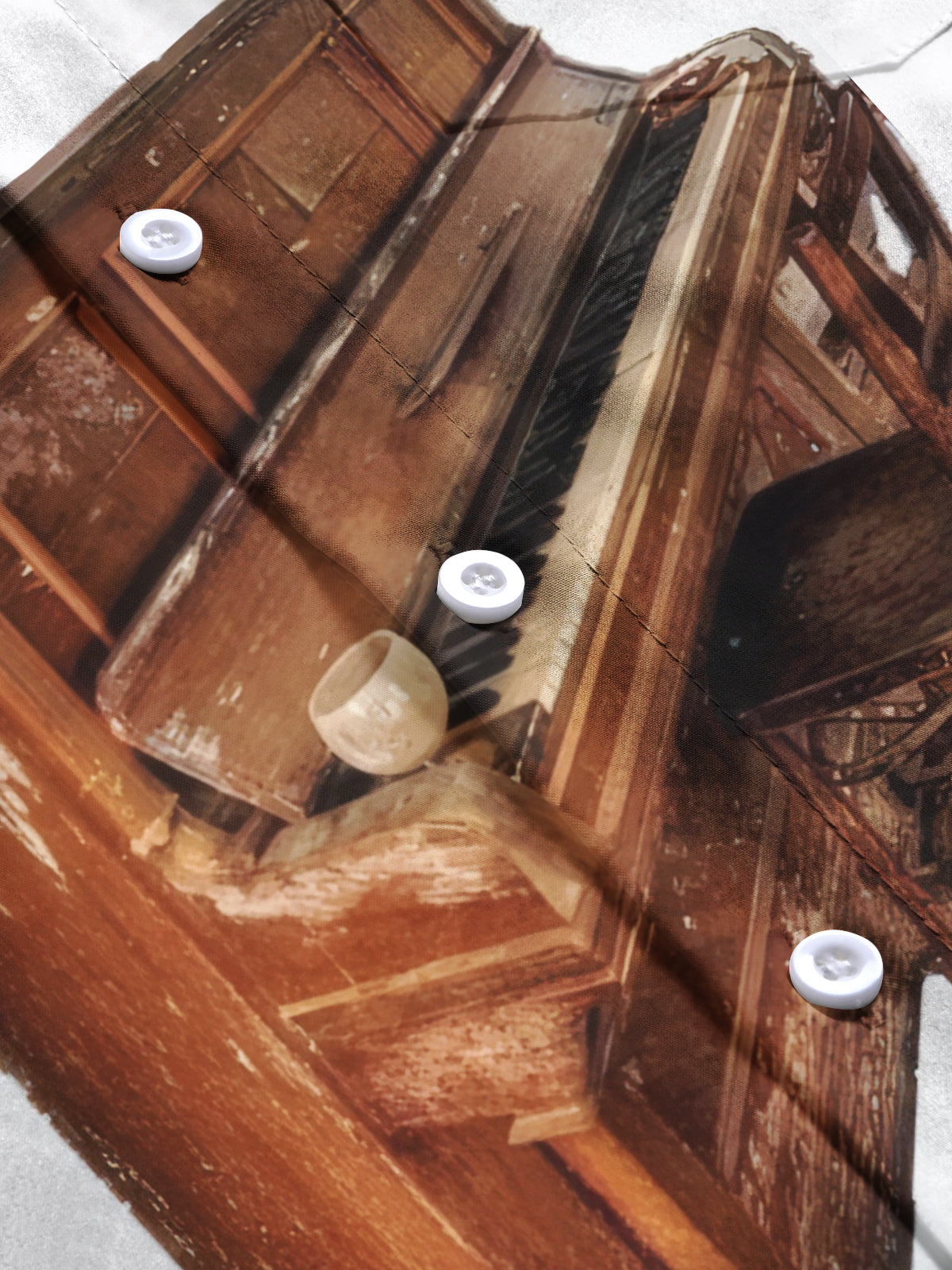 Vintage Old Piano Print Men's Pocket Short Sleeve Shirts