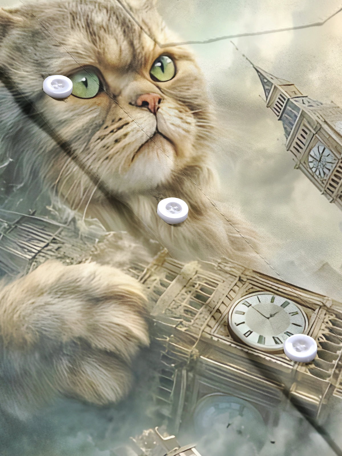 Cat Big Ben Print Men's Pocket Short Sleeve Shirts