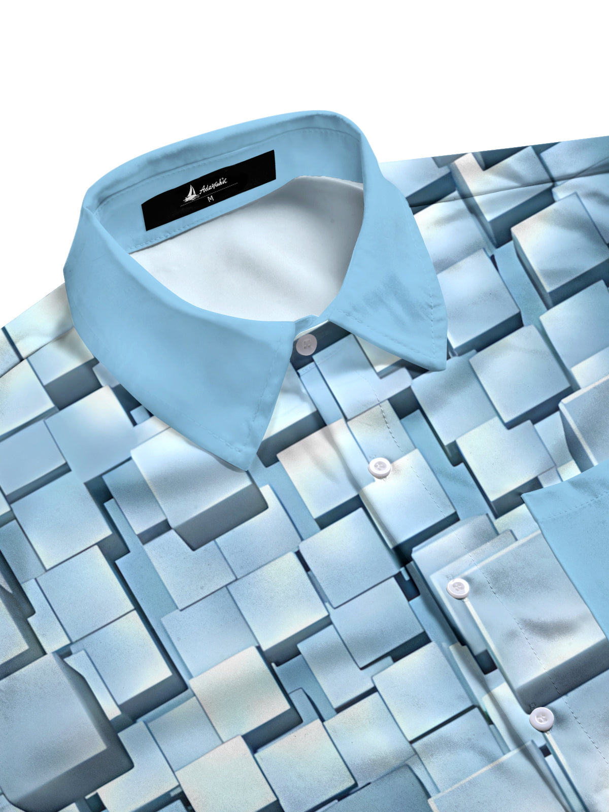 Geometric Square Print Men's Pocket Long Sleeve Shirts