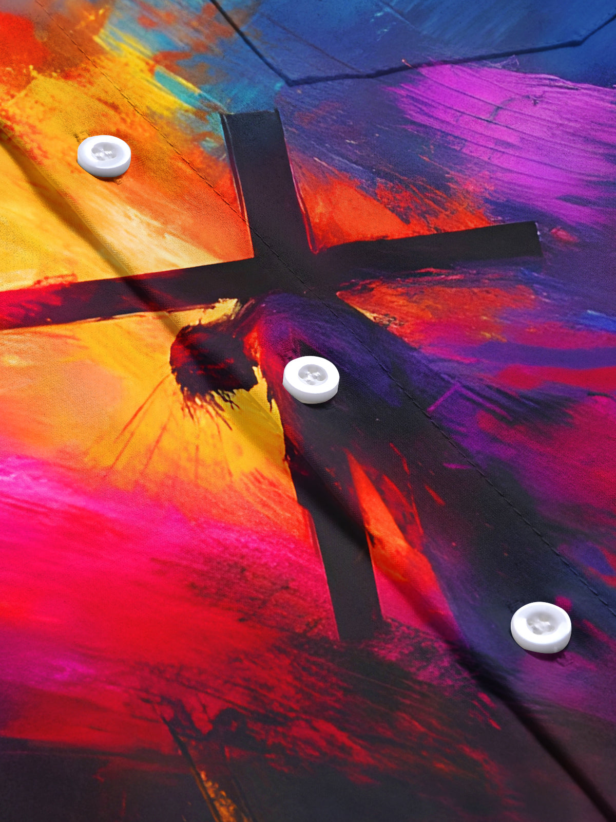 Tie Dye Gradient Jesus Cross Men's Pocket Short Sleeve Shirts