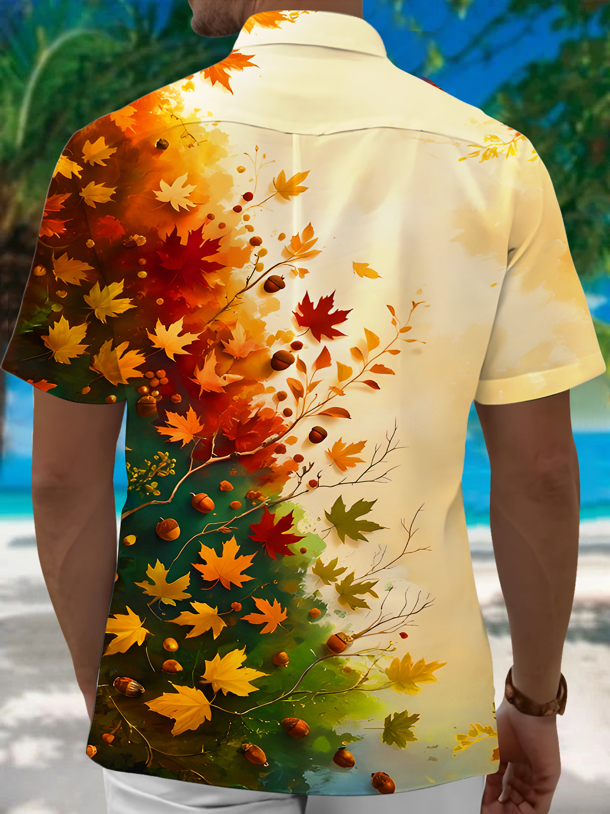 Gradient Maple Leaves Men's Pocket Short Sleeve Shirts