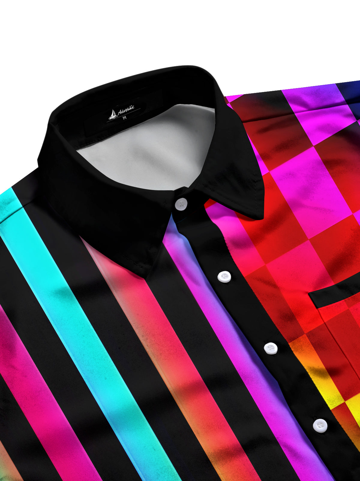 Hawaiian Rainbow Plaid Stripes Geometry Men's Pocket Long Sleeve Shirts