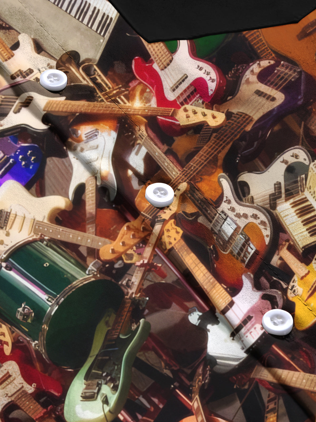 Musical Instruments Guitar Print Men's Pocket Long Sleeve Shirts