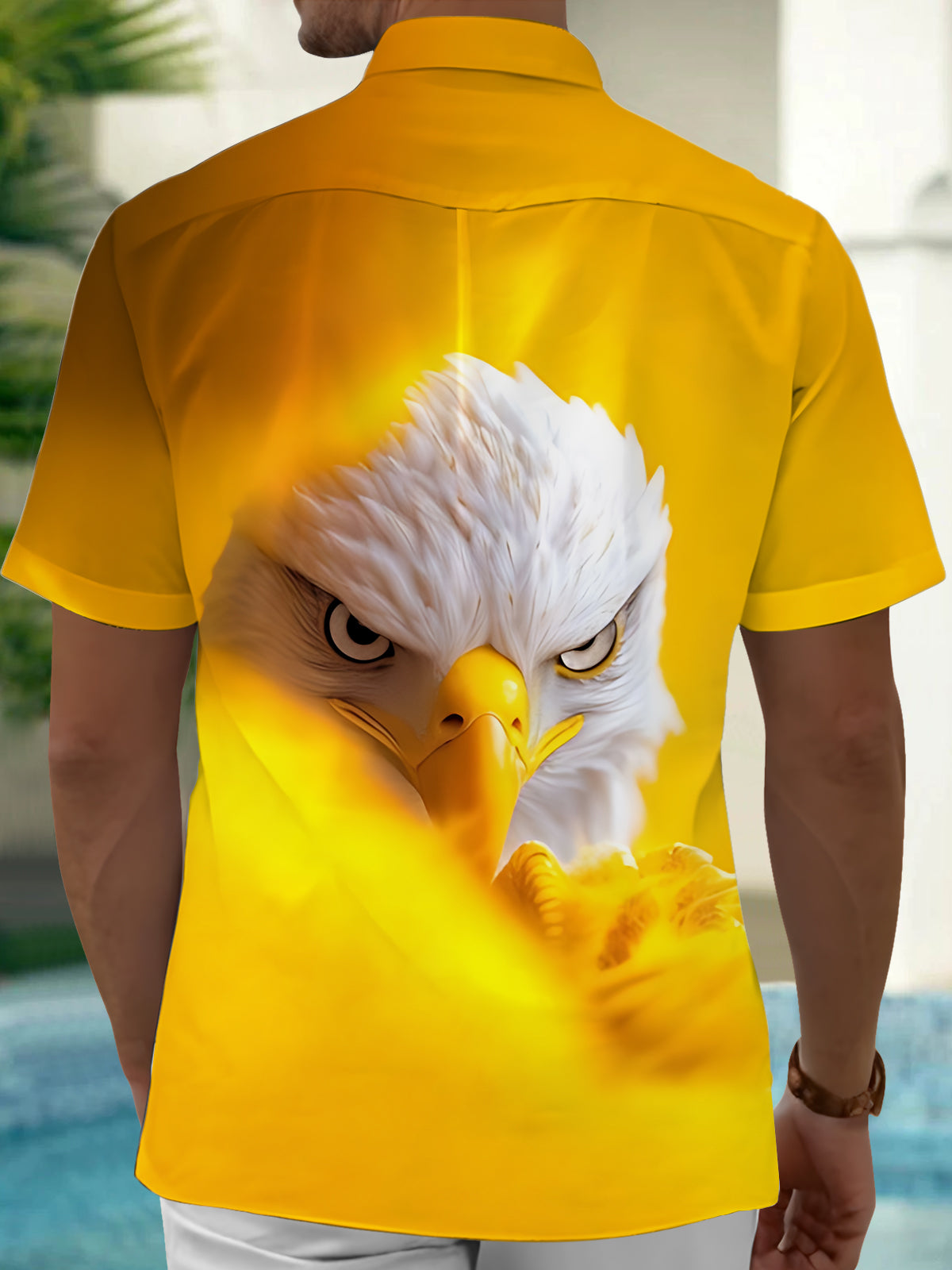 Eagle Print Men's Pocket Short Sleeve Shirts