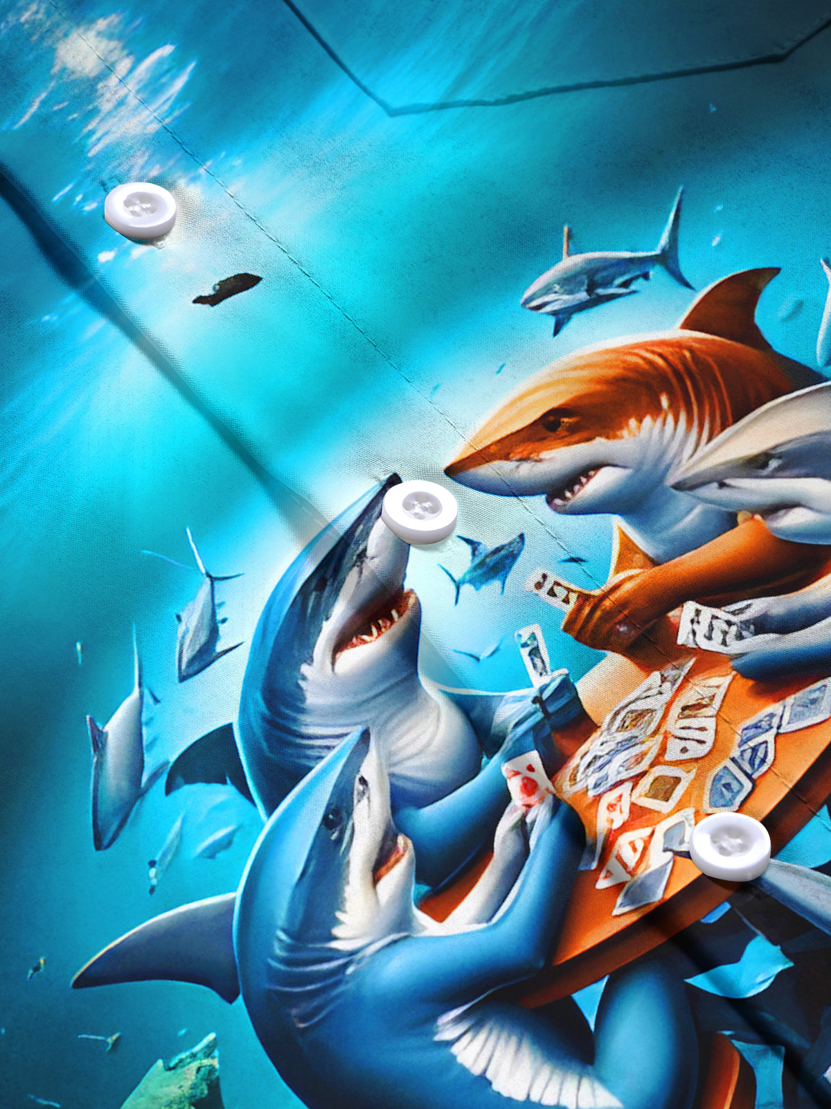 Funny Sharks Playing Poker Men's Pocket Short Sleeve Shirts