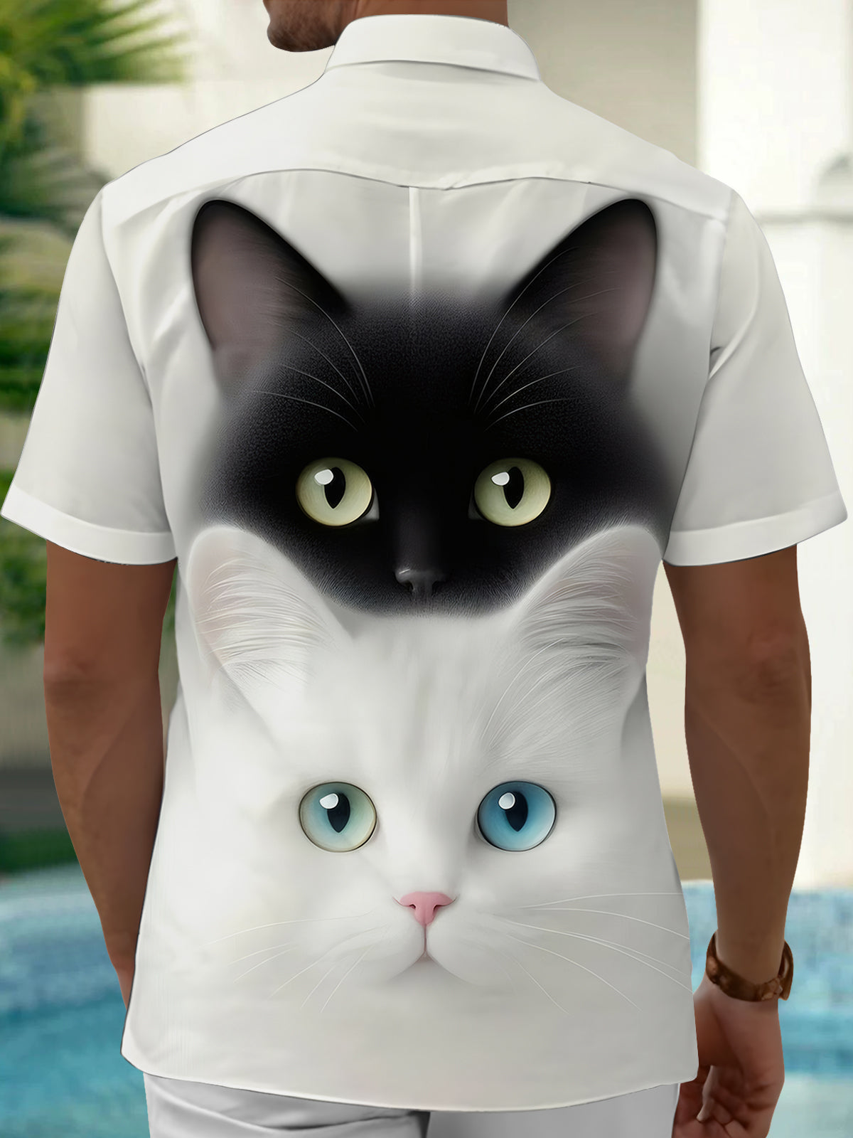 Cat Print Men's Pocket Short Sleeve Shirts