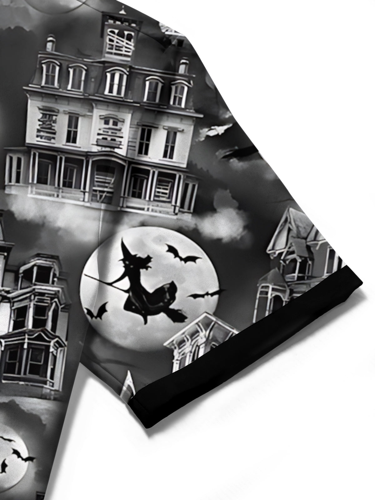 Halloween Witch Haunted House Print Men's Pocket Short Sleeve Shirts