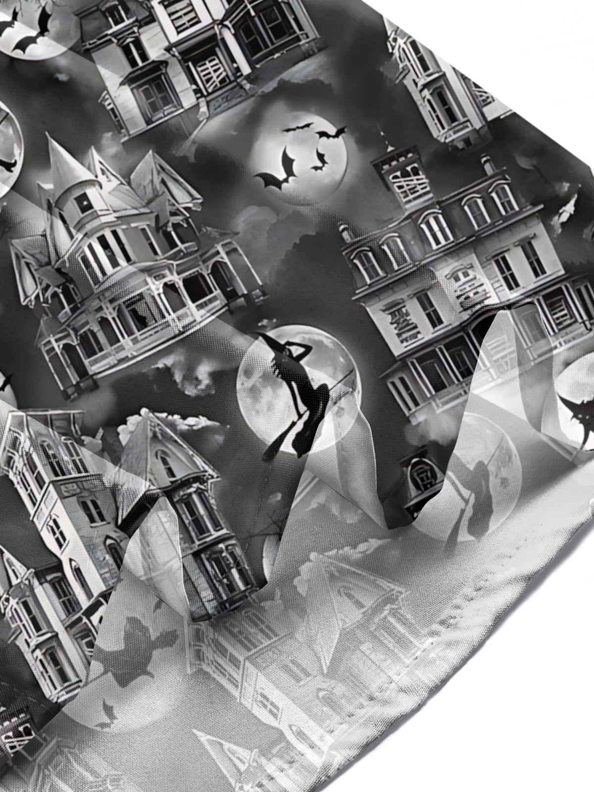 Halloween Witch Haunted House Print Men's Pocket Short Sleeve Shirts